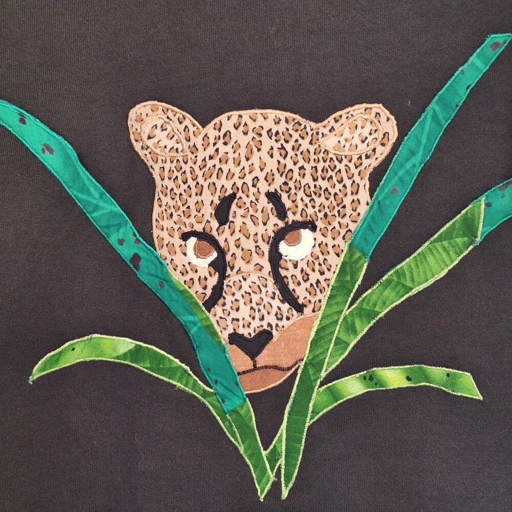 Leopard Face Jacket Embroidered Boxy Sweatshirt Fabric XL Jungle